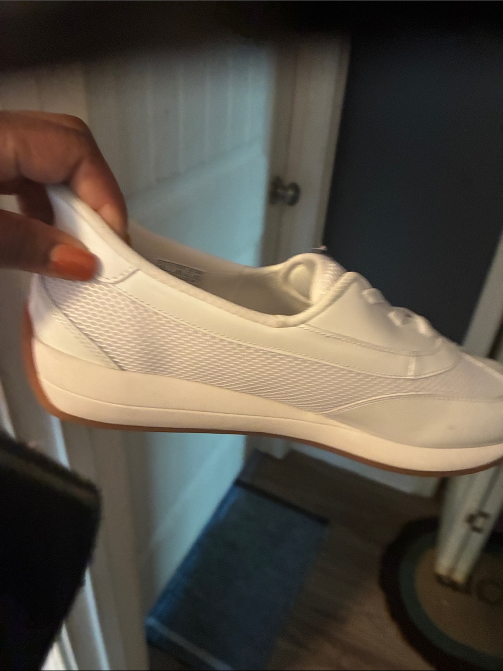 Skechers Women's White Lace-Up Sneaker with Gum Sole